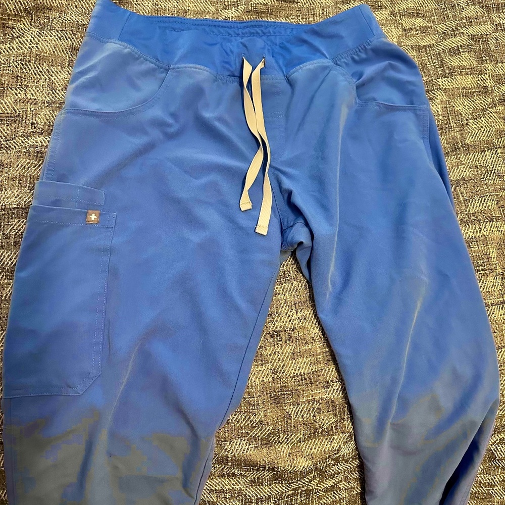 Figs Blue Women's Pants with Tan Drawstring